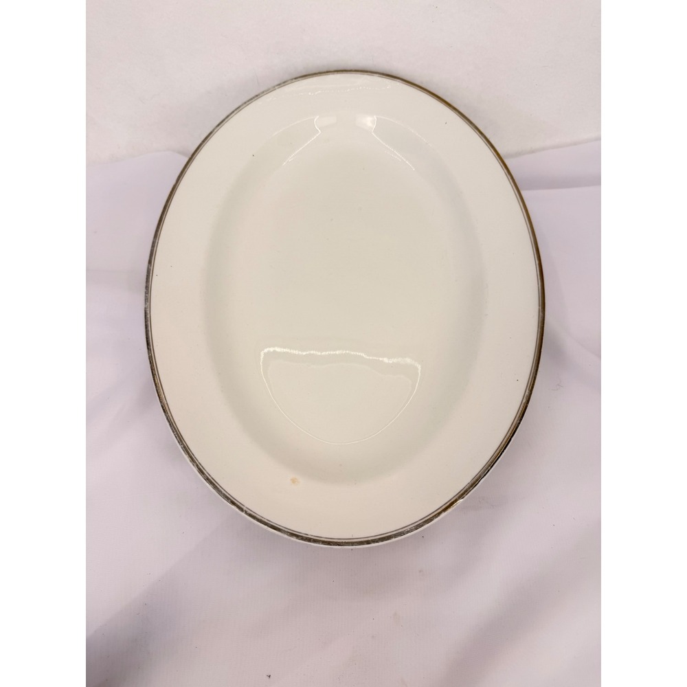 Vintage Johnson Bros England Oval Ironstone Serving Platter Cream Silver Trim